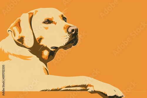 a yellow labrador dog is sitting on a orange background photo