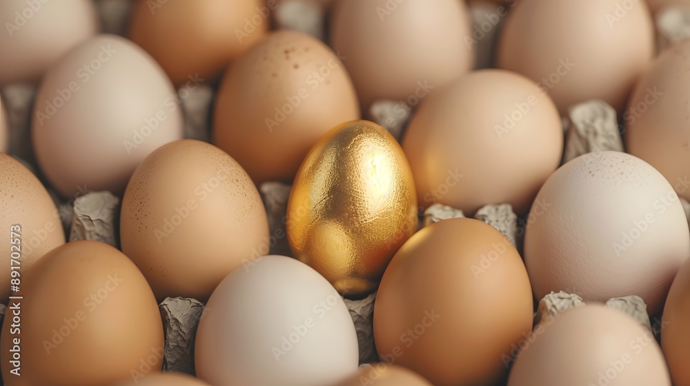 A single golden egg is surrounded by many other golden eggs A single golden egg is surrounded by many other golden eggs