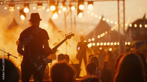 Silhouette of Bassist Performing at a Live Concert.