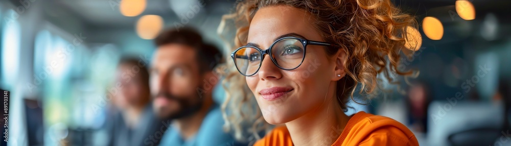 Male and female employees in a collaborative workspace