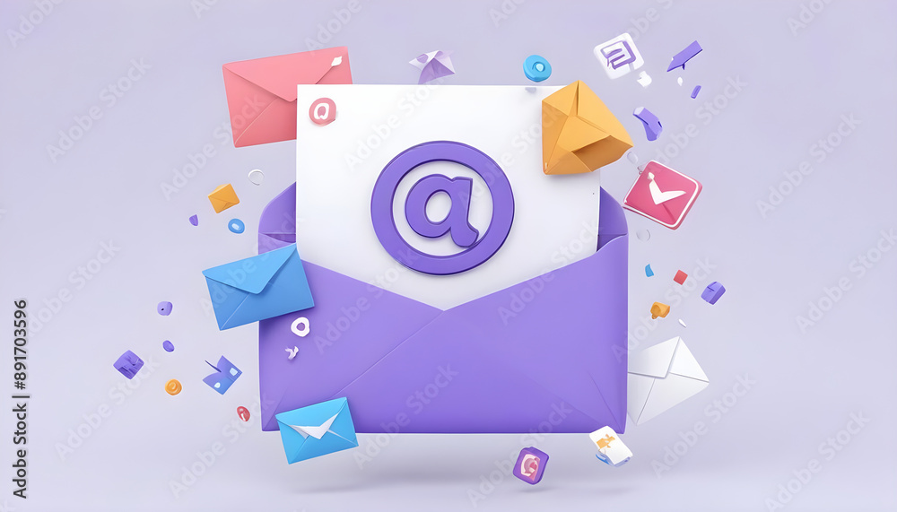 3D Email letter in envelope Online communication by mail 1