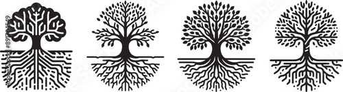 Print  tree with roots vector icon in outlines