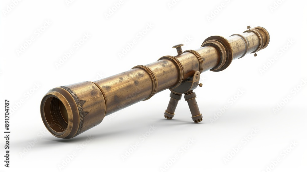 Ancient telescope isolated on white. Astronomy objects isolated on white. Photo realistic photo. Ancient telescope isolated on white. Astronomy objects isolated on white. Photo realistic photo.