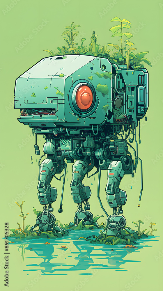 Robot amidst aquatic plant life Robot amidst aquatic plant life