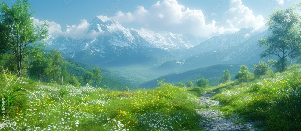 Fototapeta premium Mountain Meadow Landscape with Path
