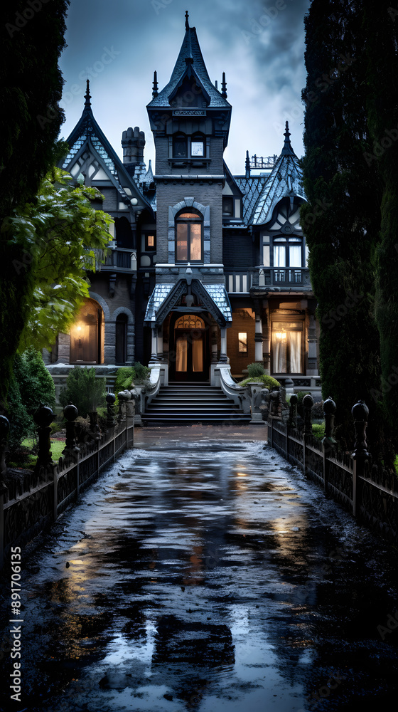 Obraz premium Spooky Victorian Mansion at Dusk