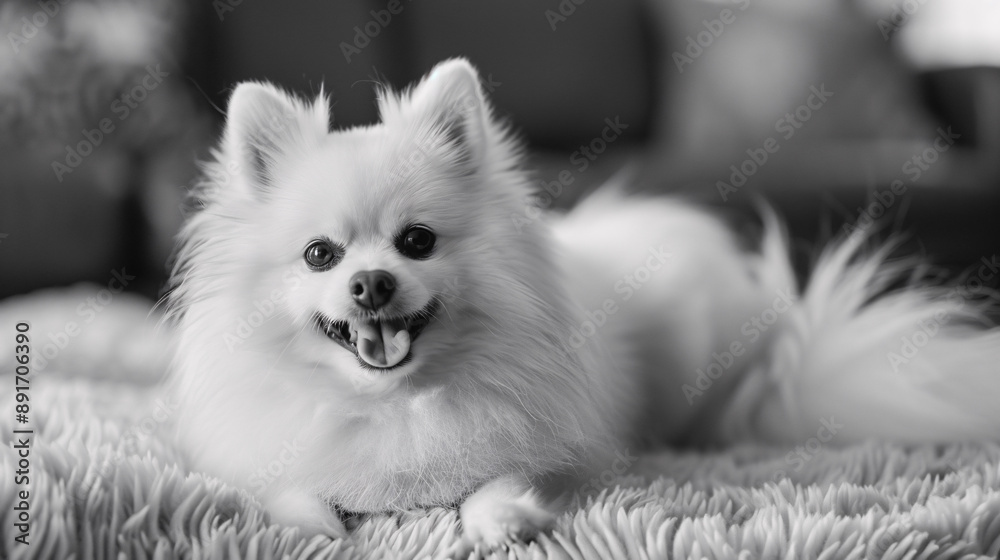 Fototapeta premium Close-Up Portraits of Happy Fluffy Dogs with Joyful Expressions on Black Backgrounds Showcasing Well-Groomed Fur and Playful Personalities