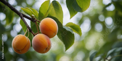 Graceful silhouette of an apricot on a leafy background. photo