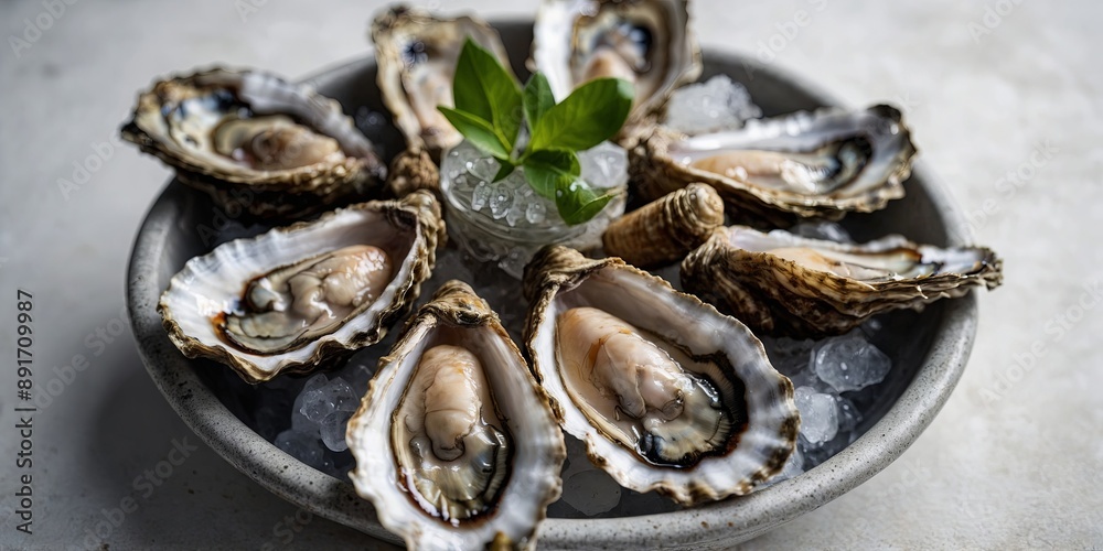 Fresh oysters presented as the centerpiece on a clean white backdrop. Fresh oysters presented as the centerpiece on a clean white backdrop.