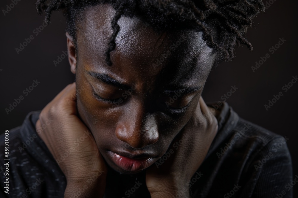 A person is seen resting their hands under their chin, seemingly lost in deep thought, creating a moment of contemplation and self-reflection in a dark, muted environment. A person is seen resting their hands under their chin, seemingly lost in deep thought, creating a moment of contemplation and self-reflection in a dark, muted environment.