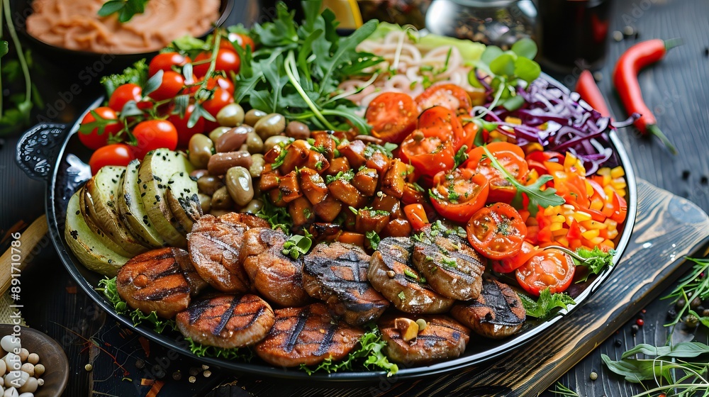 Vegan food, meal or dishes. Vegetarian dinner. Vegetable healthy food. High quality AI generated image Vegan food, meal or dishes. Vegetarian dinner. Vegetable healthy food. High quality AI generated image