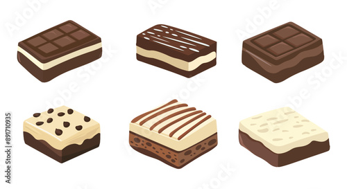 Chocolate Desserts Hand Drawn Collection: Isolated Hand Drawn Pieces of Chocolate Desserts Illustration for Confectionery Art and Design