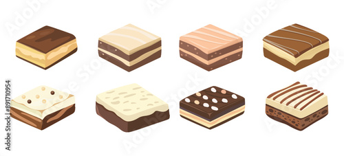 Chocolate Desserts Hand Drawn Collection: Isolated Hand Drawn Pieces of Chocolate Desserts Illustration for Confectionery Art and Design