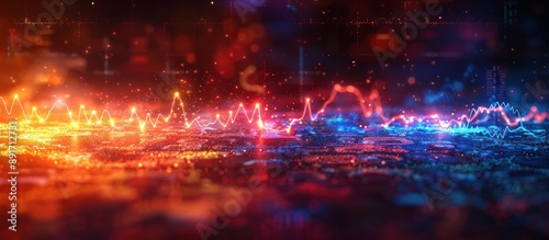 Abstract Digital Landscape with Glowing Lines and Bokeh