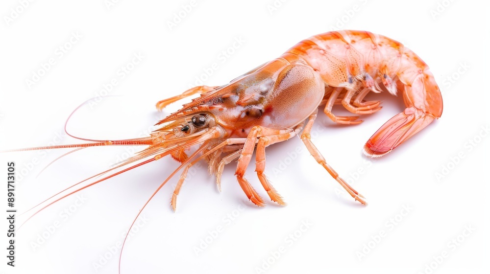 Close Up of Shrimp on White Background. Crustaceans isolated on white. Photo realistic photo. Close Up of Shrimp on White Background. Crustaceans isolated on white. Photo realistic photo.