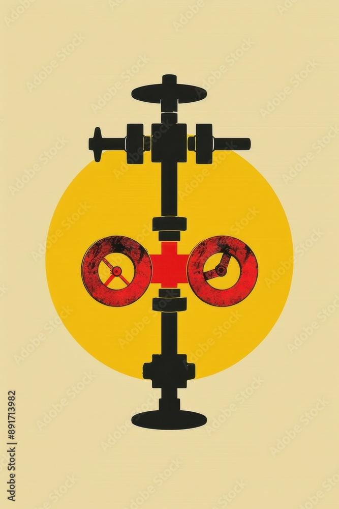 a yellow and black cross with two red circles on it a yellow and black cross with two red circles on it