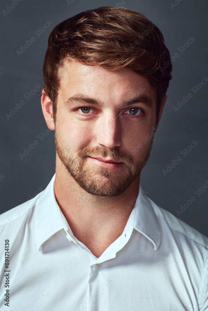 Smile, portrait and man in studio with confidence, trust and professional career opportunity. Entrepreneur, salesman or businessman on dark background with pride, about us and closeup of consultant Smile, portrait and man in studio with confidence, trust and professional career opportunity. Entrepreneur, salesman or businessman on dark background with pride, about us and closeup of consultant
