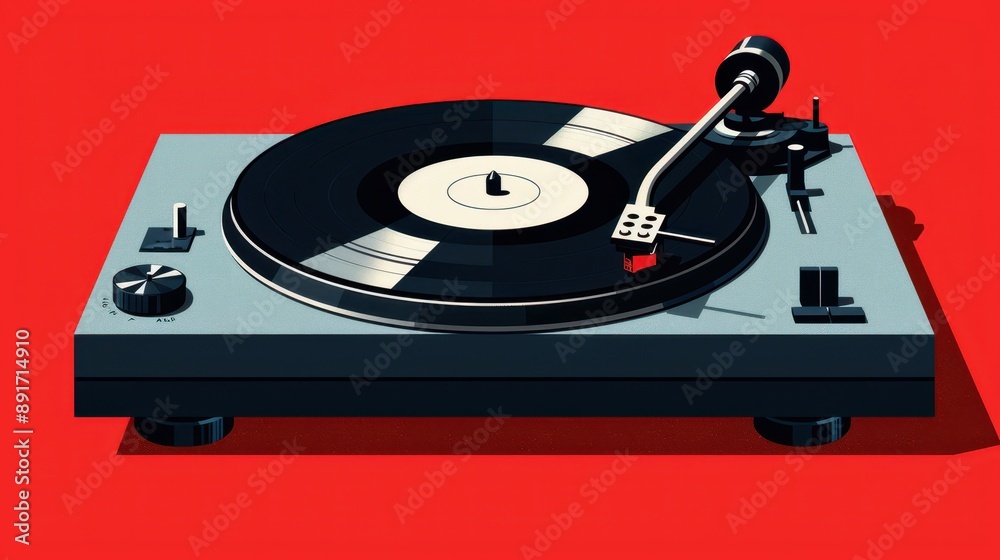 a turntable on a red background with a record on it a turntable on a red background with a record on it