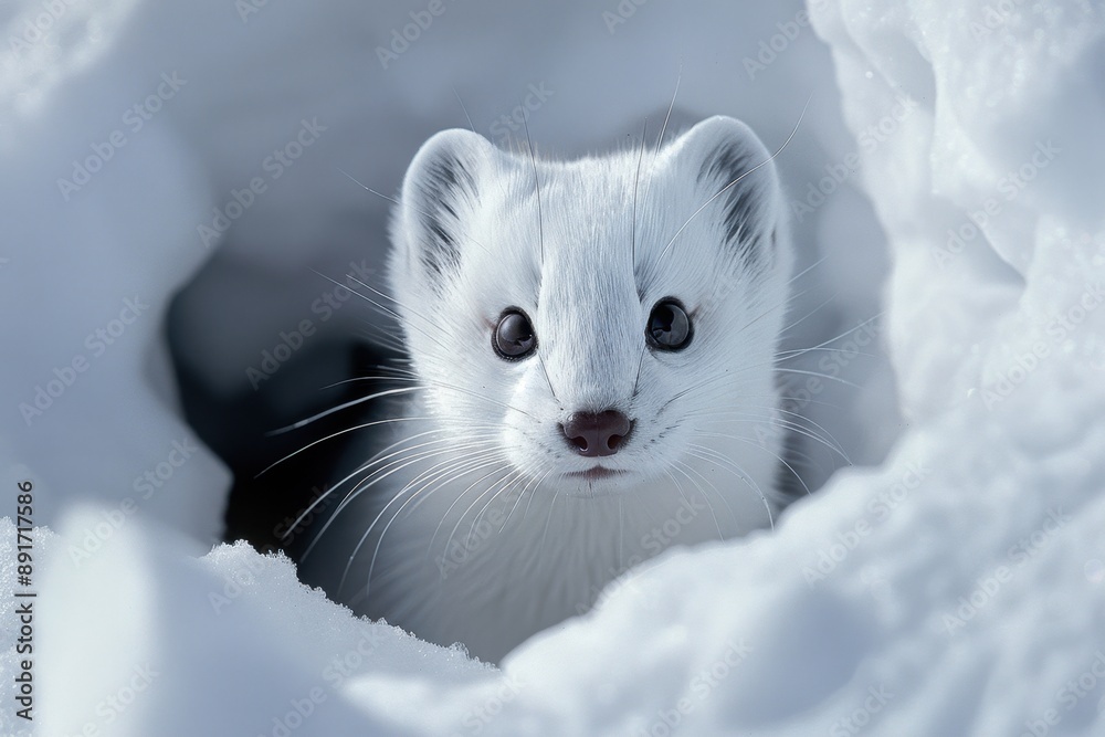 An arctic ermine with sharp eyes emerging from its snow-covered den, alert and ready to hunt in a pristine winter setting.
An arctic ermine with sharp eyes emerging from its snow-covered den, alert and ready to hunt in a pristine winter setting.