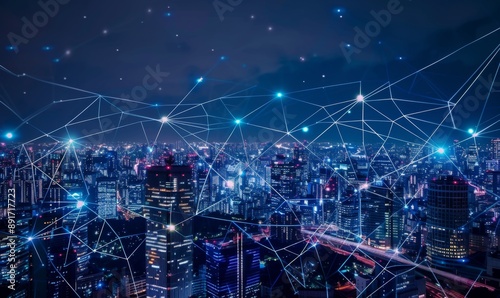 Abstract Smart Digital Cityscape: Futuristic Interconnected Metropolis with Wireless Networks and Data Skyscrapers. Intelligent Urban Landscape Illustrating Next-Generation Technology, IoT Connectivit