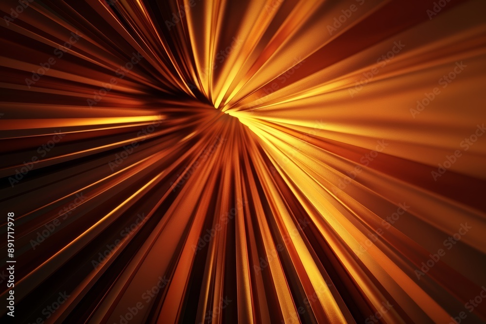 Naklejka premium A dynamic, golden light burst effect with radiating beams creating a sense of speed, energy, and movement against a dark background.