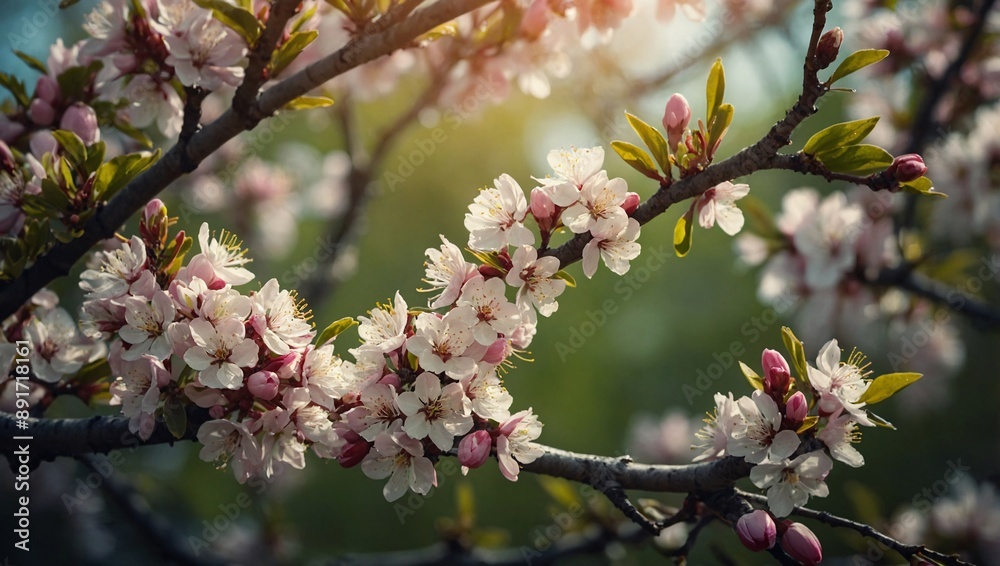 Nature's beauty blooming tree with spring flower Nature's beauty blooming tree with spring flower