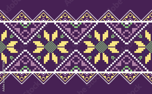 Cross Stitch. Geometric ethnic patterns. Design for Saree, Patola, Sari, Dupatta, Vyshyvanka, rushnyk, dupatta, Clothing, fabric, batik, Knitwear, Embroidery, Ikkat, Pixel pattern. Traditional Design.