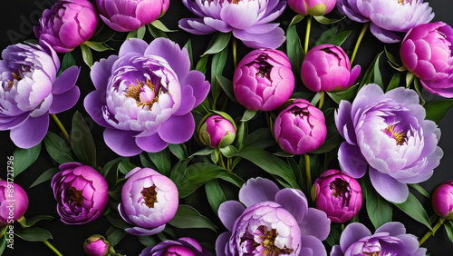 Beautiful peonies on a black background.