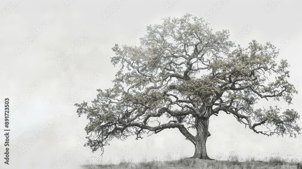 Timeless Oak: From Colorful Life to Classic Sketch. Generative AI Timeless Oak: From Colorful Life to Classic Sketch. Generative AI