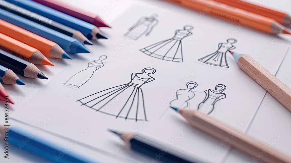 Closeup of a fashion designers sketch, representing fashion design Closeup of a fashion designers sketch, representing fashion design