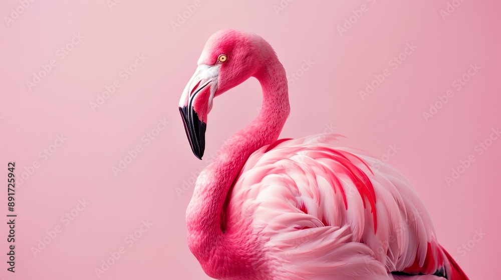 Naklejka premium a pink flamingo standing on a pink background