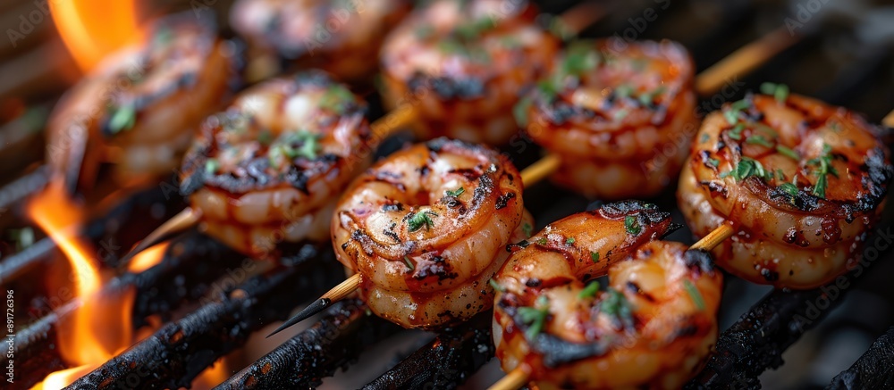 Grilled Shrimp Skewers on a Barbecue Grill Grilled Shrimp Skewers on a Barbecue Grill