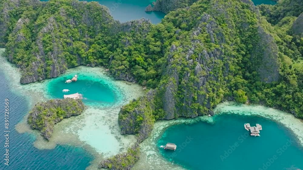 Drone view of lagoon and Barracuda Lake in Coron, Palawan. Philippines. Drone view of lagoon and Barracuda Lake in Coron, Palawan. Philippines.