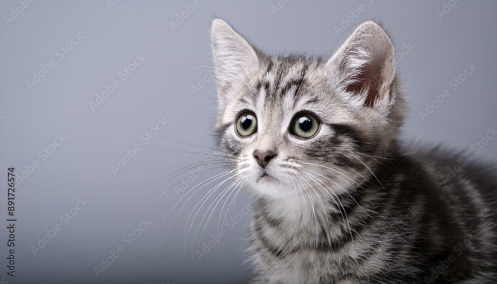 gray little striped kitten on a studio background gray little striped kitten on a studio background