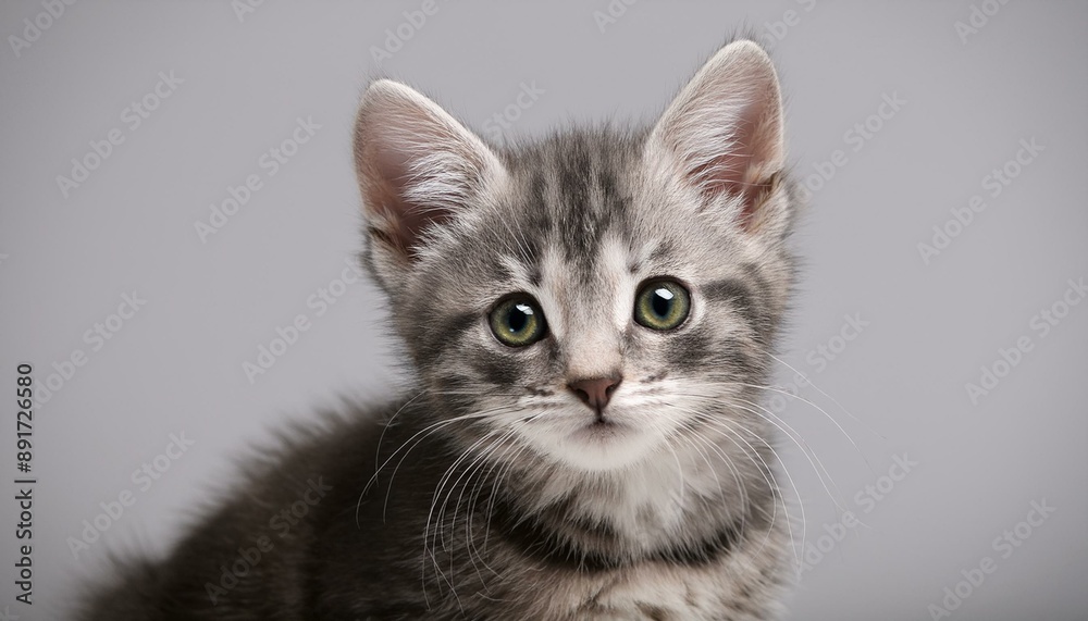 gray little striped kitten on a studio background gray little striped kitten on a studio background