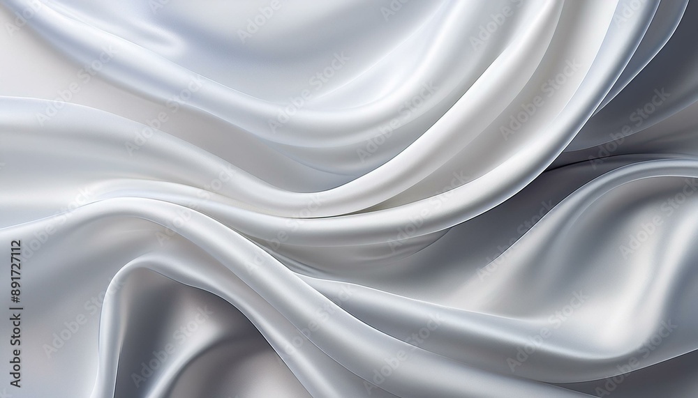 Fototapeta premium white silk satin fabric with softly wrinkled waves, white 3D plain cloth with wrinkles, luxury white background