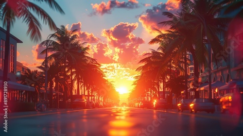 Bayside Miami Vice City tropical beach with stunning ocean view, excellent composition, Miami bayside, Vice City atmosphere, and neon vibes.