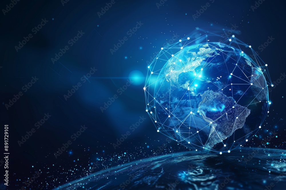 Earth with global network connections, representing connectivity and worldwide internet concept on a dark blue background Earth with global network connections, representing connectivity and worldwide internet concept on a dark blue background