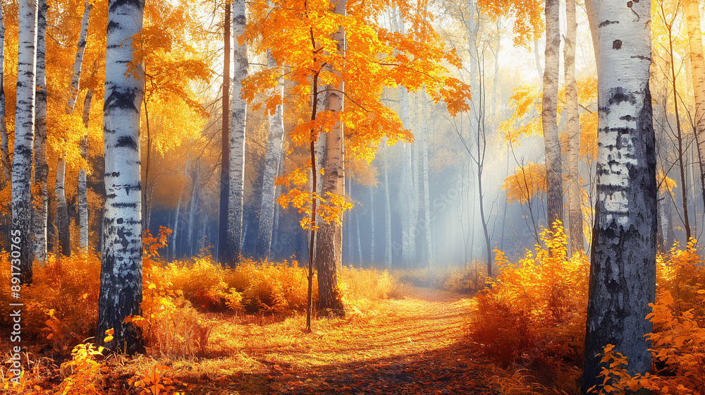 Vibrant autumn forest with golden leaves Vibrant autumn forest with golden leaves