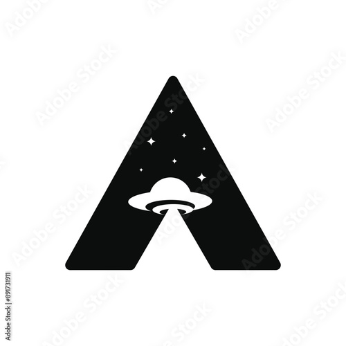 Letter A with ufo logo design vector silhouette illustration