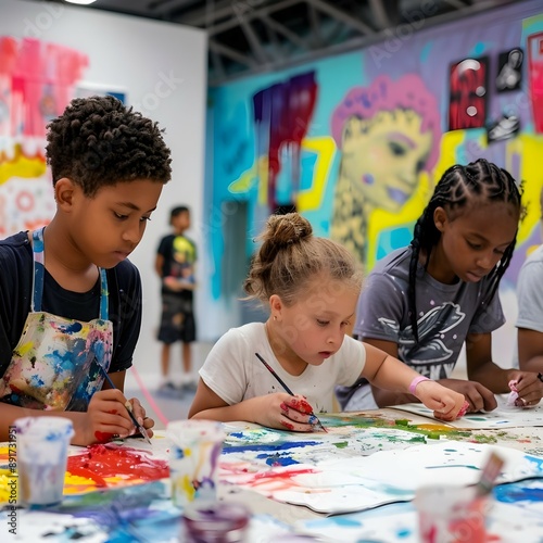 Kids participating in a painting workshop