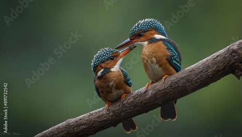 Pair of Juvenile Oriental Dwarf Kingfishers, India photo