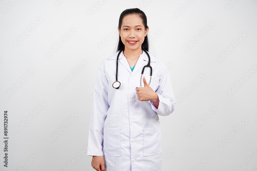Female doctor giving thumbs up isolated background Female doctor giving thumbs up isolated background