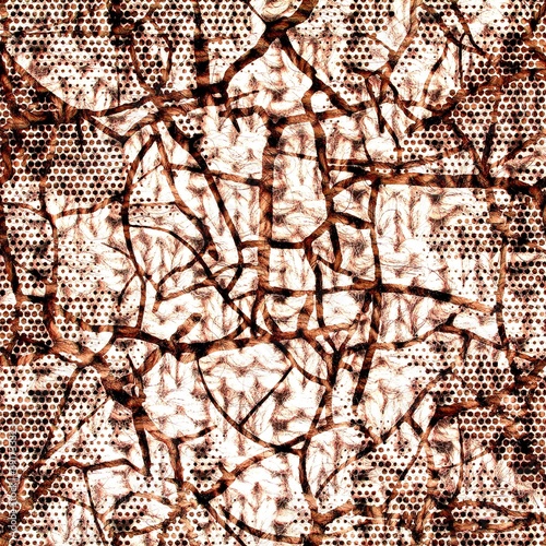 geometric brush line crack knitwear round black and color pattern background texture abstract print art design