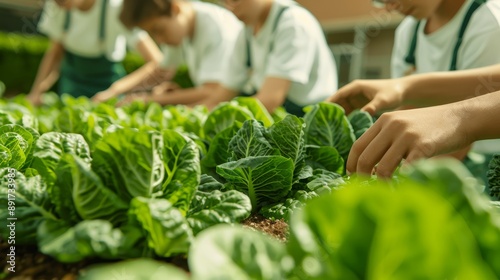 A group of students participating in a school garden project, learning about sustainable agriculture, high-resolution photo, realistic photo, cinematography, hyper realistic photo