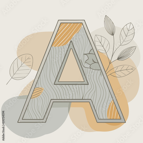 Letter A with Decorative Elements, Soft Colors, Alphabet Concept