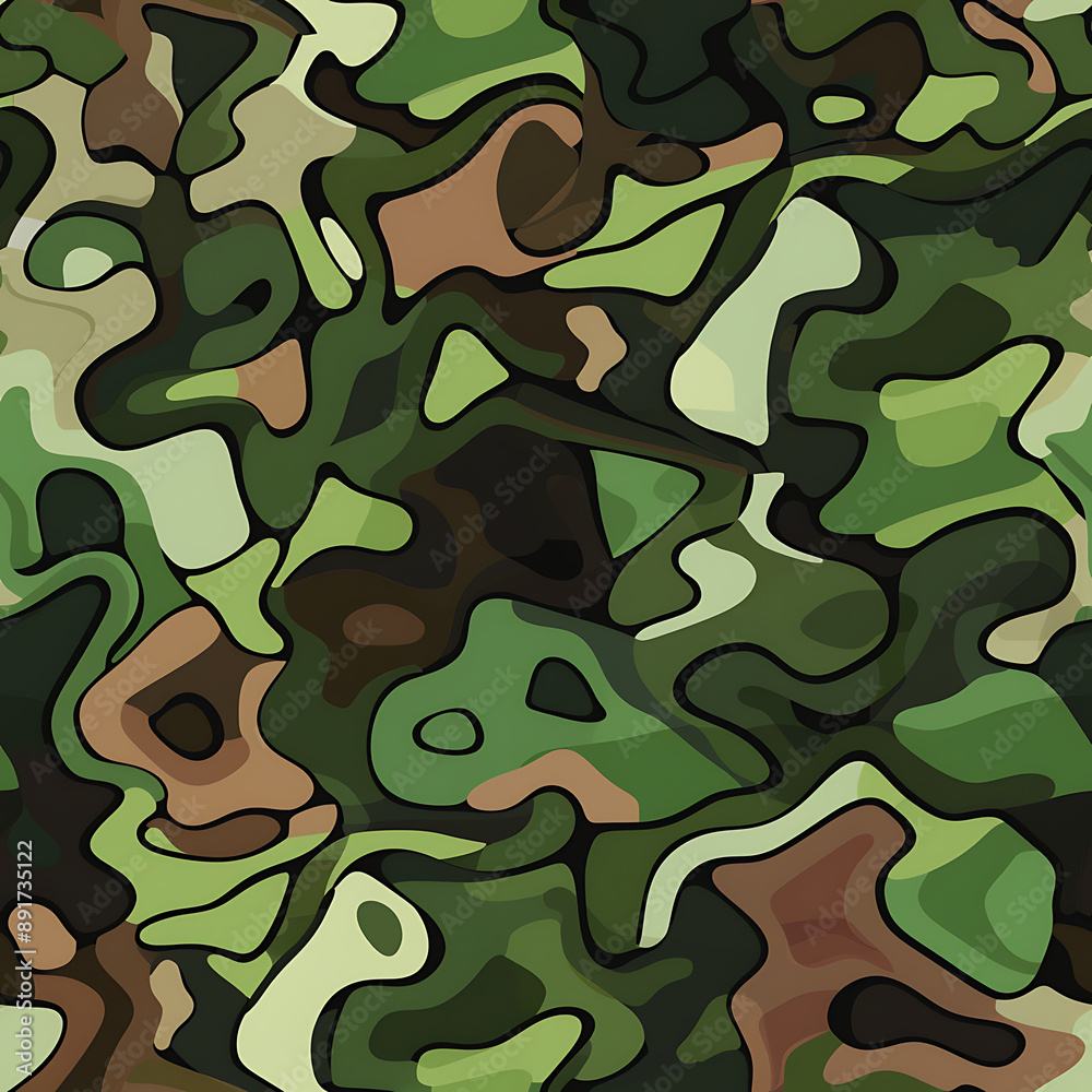 Fototapeta premium Jungle camo pattern featuring green, brown, and black elements for seamless wallpaper 4