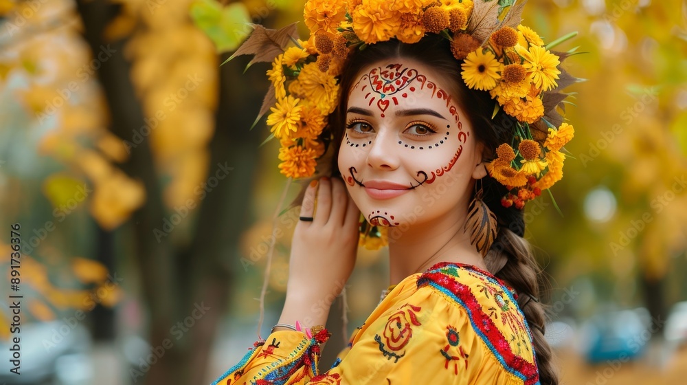 Horror and Tradition: Mexican Woman in Scary Catrina Makeup and Skeleton Costume for Día de Muertos Horror and Tradition: Mexican Woman in Scary Catrina Makeup and Skeleton Costume for Día de Muertos