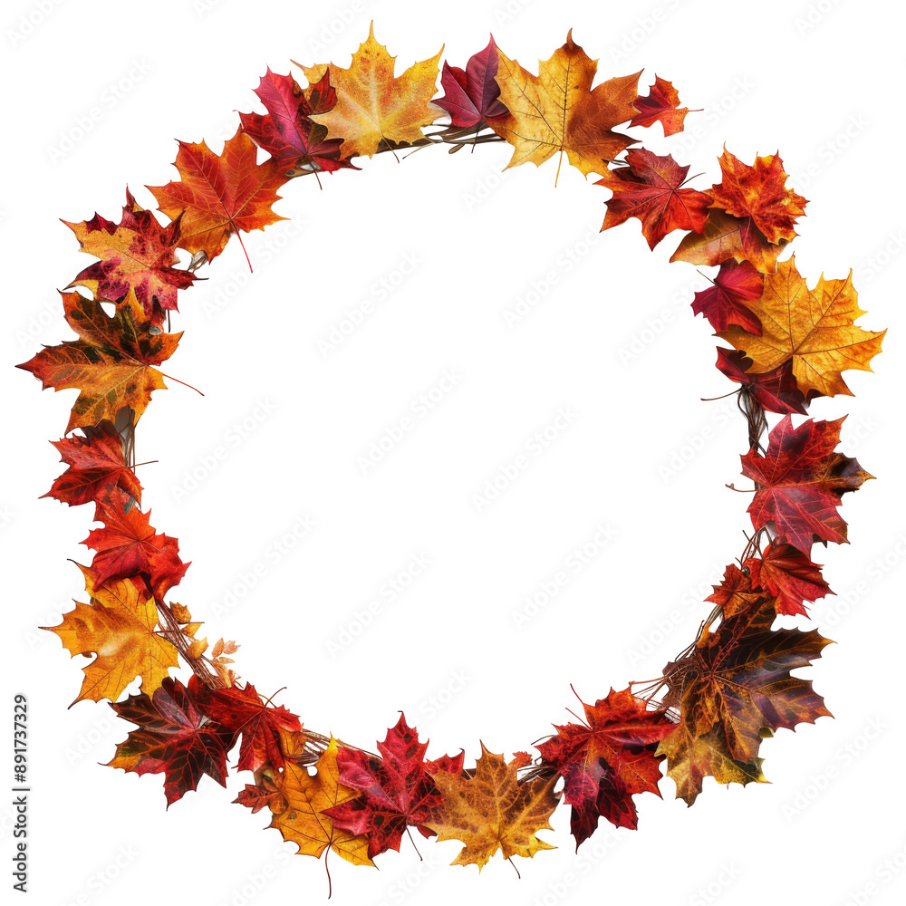 Obraz premium Round autumnal leaves frame isolated on white or transparent background