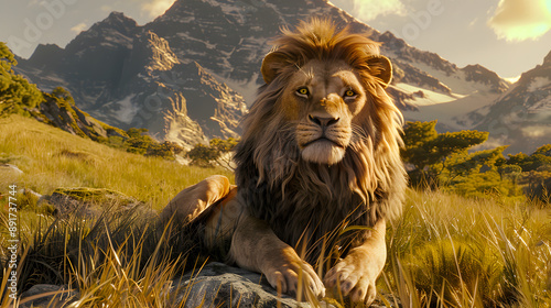 Cinematic Portrait of Aslan in a Heavenly Narnian Landscape photo